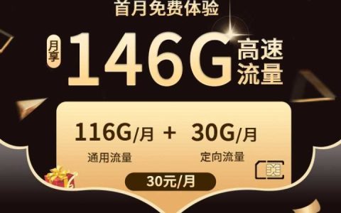 电信大流量星聚卡 30元月租包116G通用流量+30G定向流量