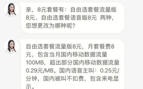 中国移动保号最低套餐：8元飞享，30分钟通话